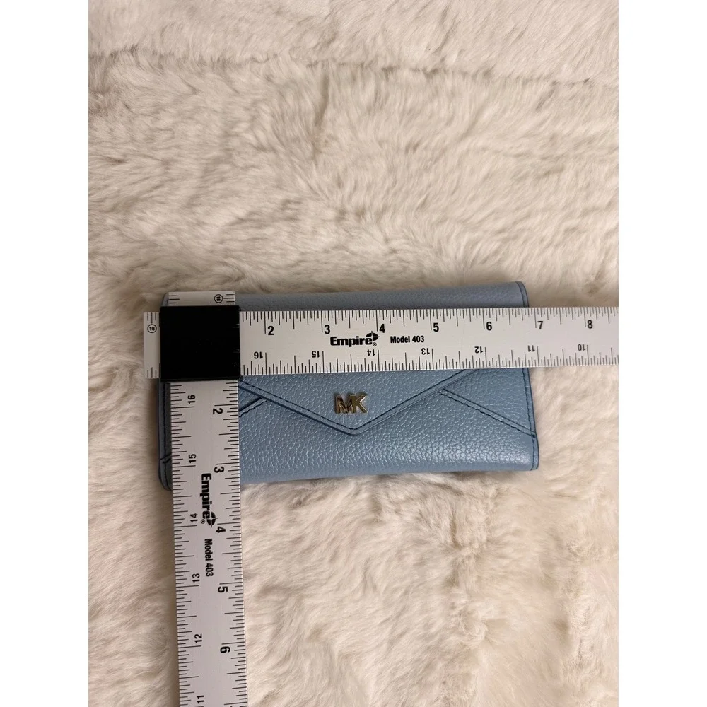 Michael Kors Money Pieces Blue Pebbled Leather Envelope Flap Wallet Slim NWOT